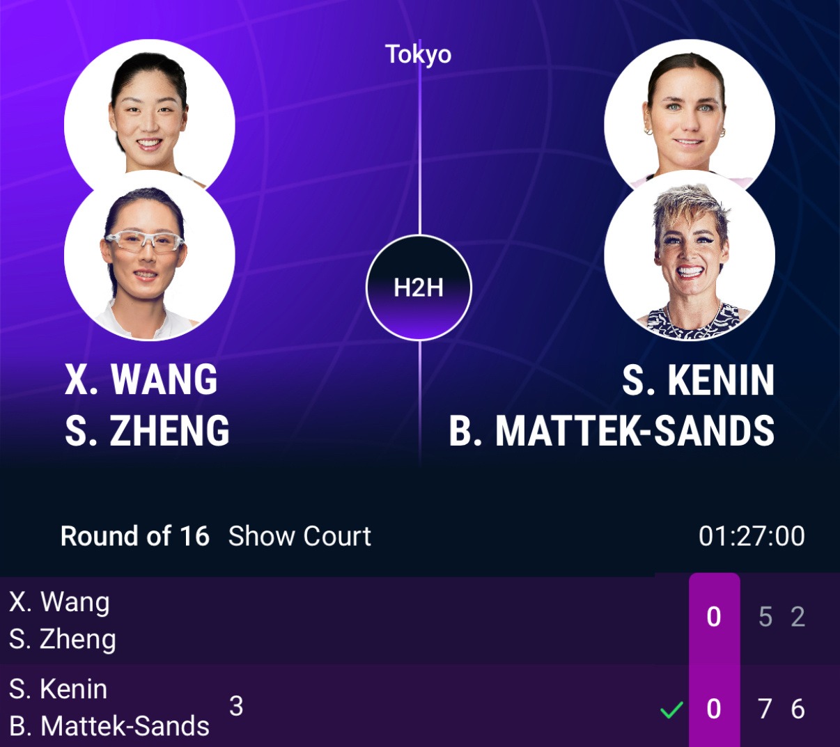 WTA500东京站：王欣瑜/郑赛赛不敌3号种子 无缘晋级八强